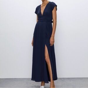 Elegant Size S ARITZIA Babaton Lexia Wrap Dress Navy Blue Made In Canada Flowy